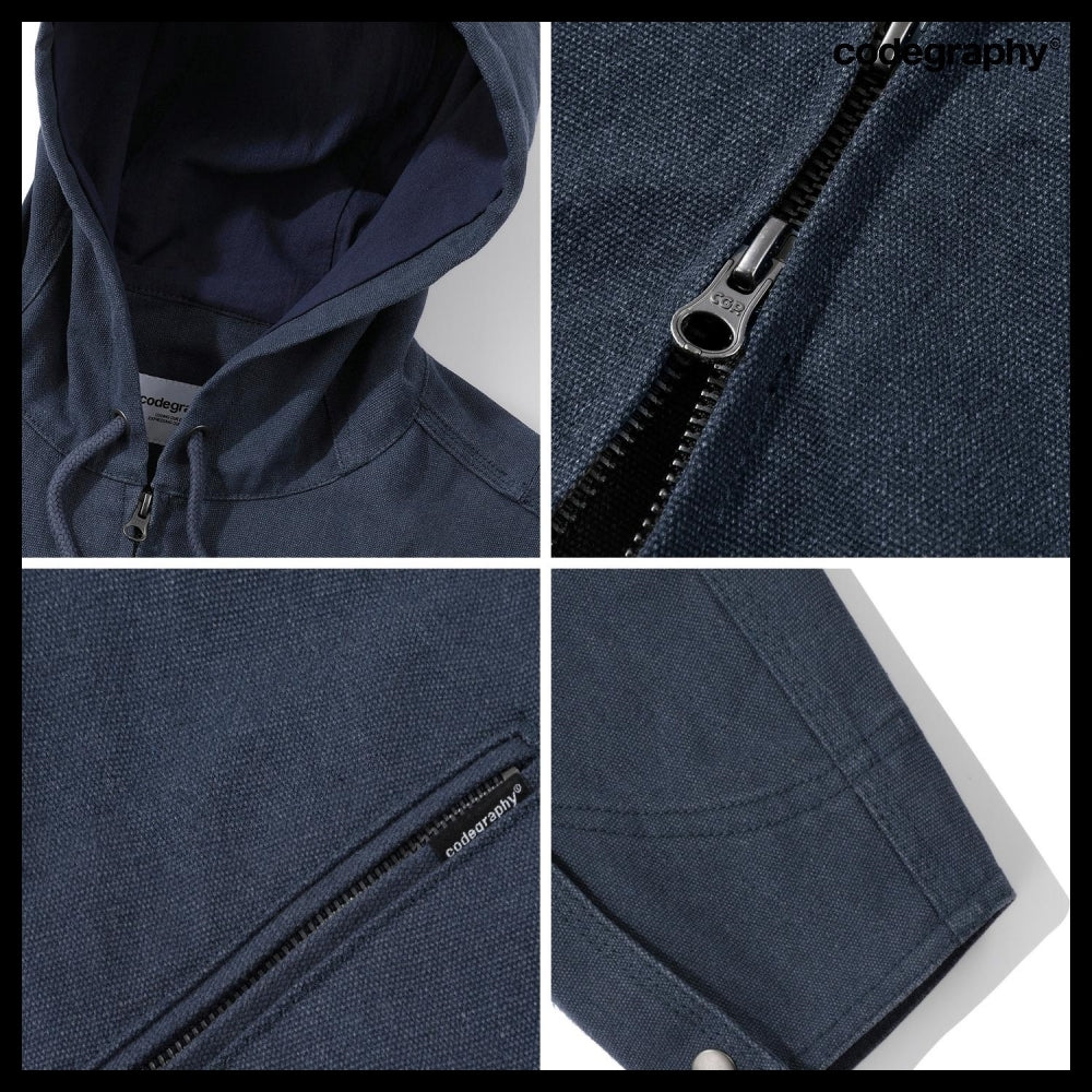 【codegraphy】Vintage Washed Cotton Hood Work Jacket Blue