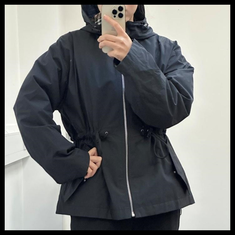 【BURBERRY】MEDLEY Drawstring Cotton Hooded Jacket Black