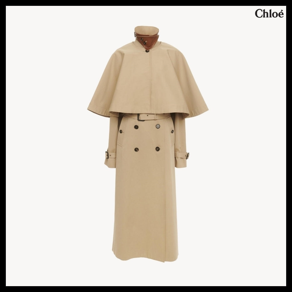 【Chloe】Classic Trench Coat in Cotton Gabardine with Cape