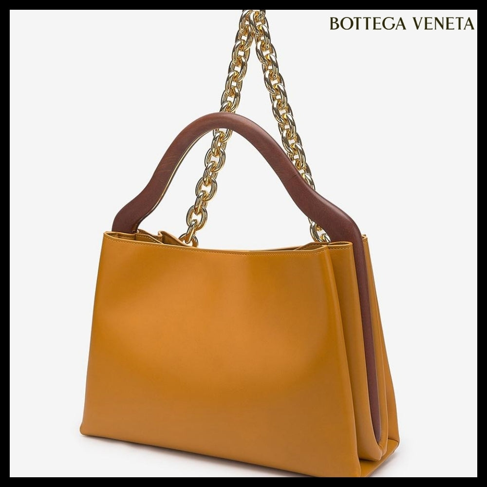 【BOTTEGA VENETA】Chain Woven Handle Mount Tote Bag Brown