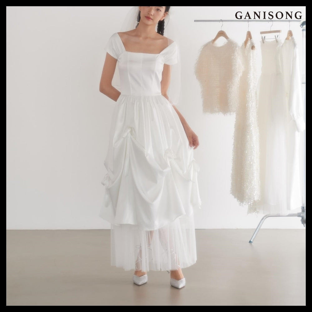 【GANISONG】Bridal Bow Bow Dress White