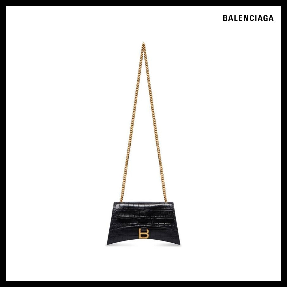 【BALENCIAGA】Crush XS Chain Bag Crocodile Embossed Black