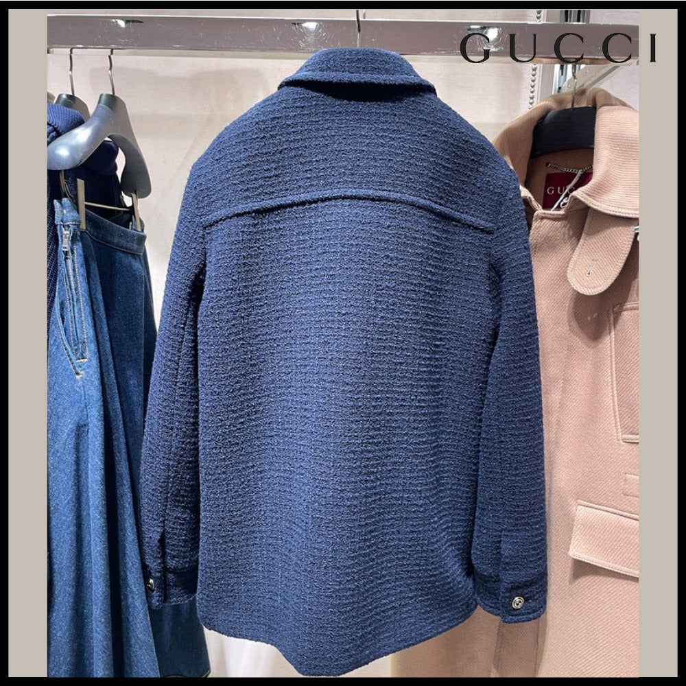 【GUCCI】Wool Blend Boucle Peacoat Jacket Night Sky