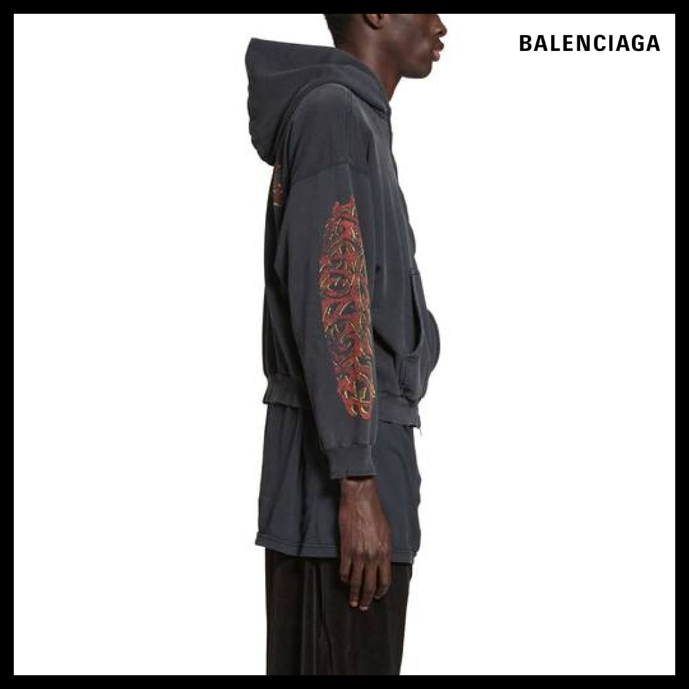 【BALENCIAGA】Offshore Zip-Up Hoodie Medium Fit Black Faded