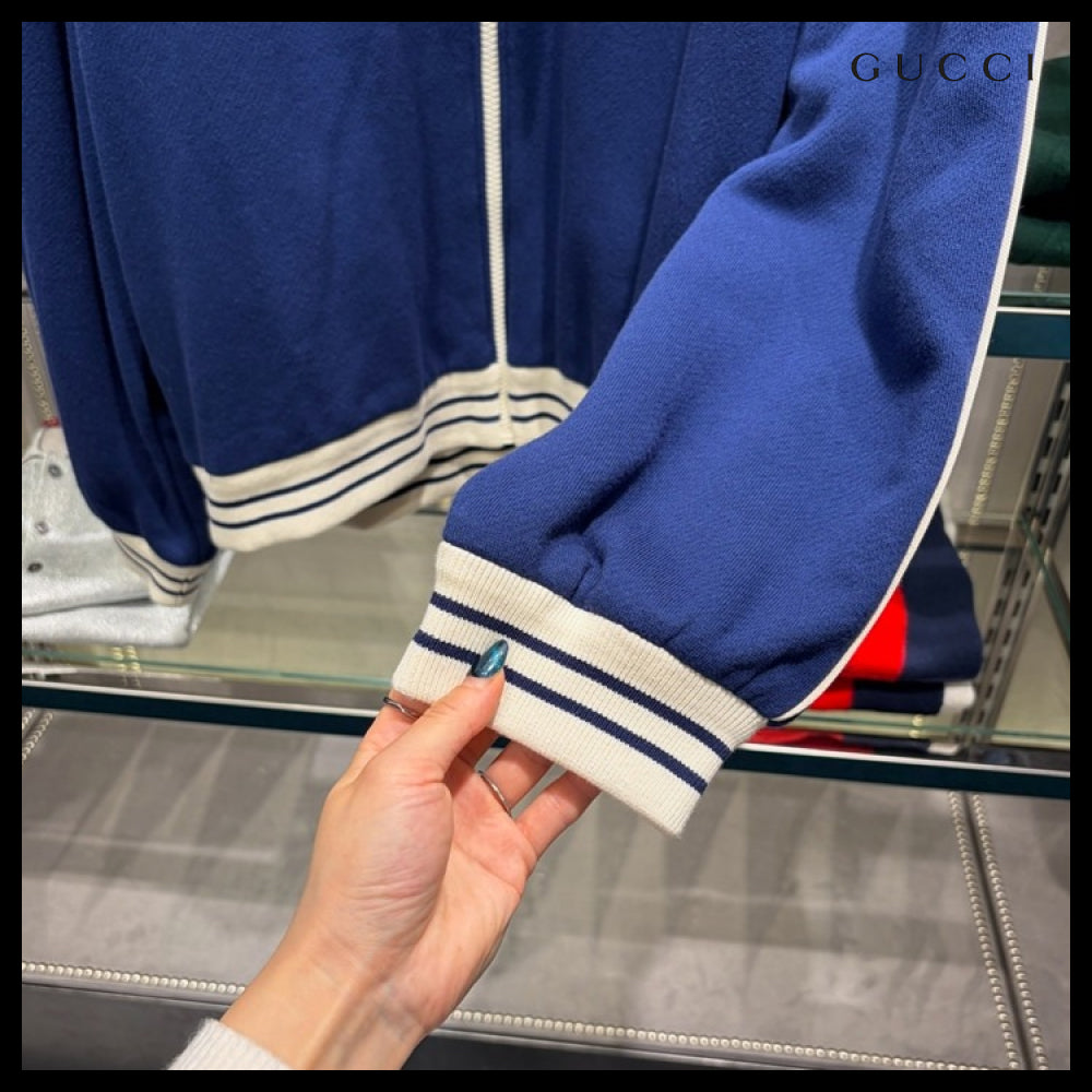 【GUCCI】Interlocking Embroidered Cotton Hooded Zip-Up Jacke