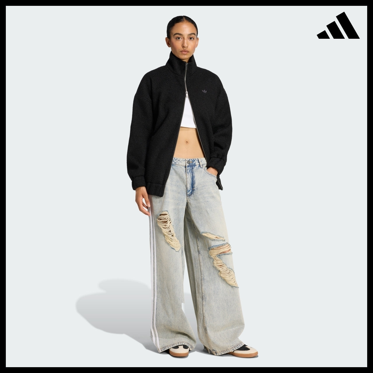 【ADIDAS】Fleece Black Full Zip Jacket Fleece Jacket