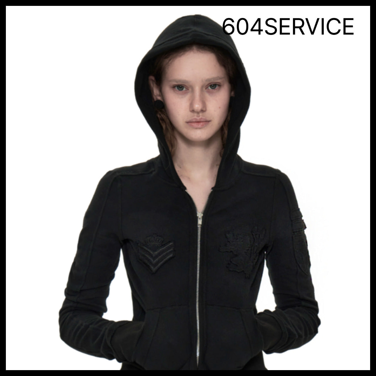 【604service】ARMY PATCHED ZIP-UP HOODIE