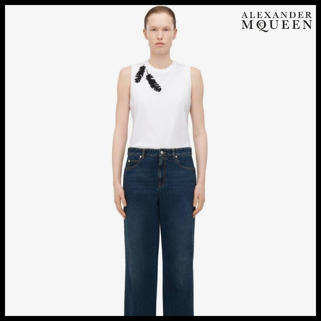 【Alexander Mcqueen】Feather Embroidery Tank Top Optical