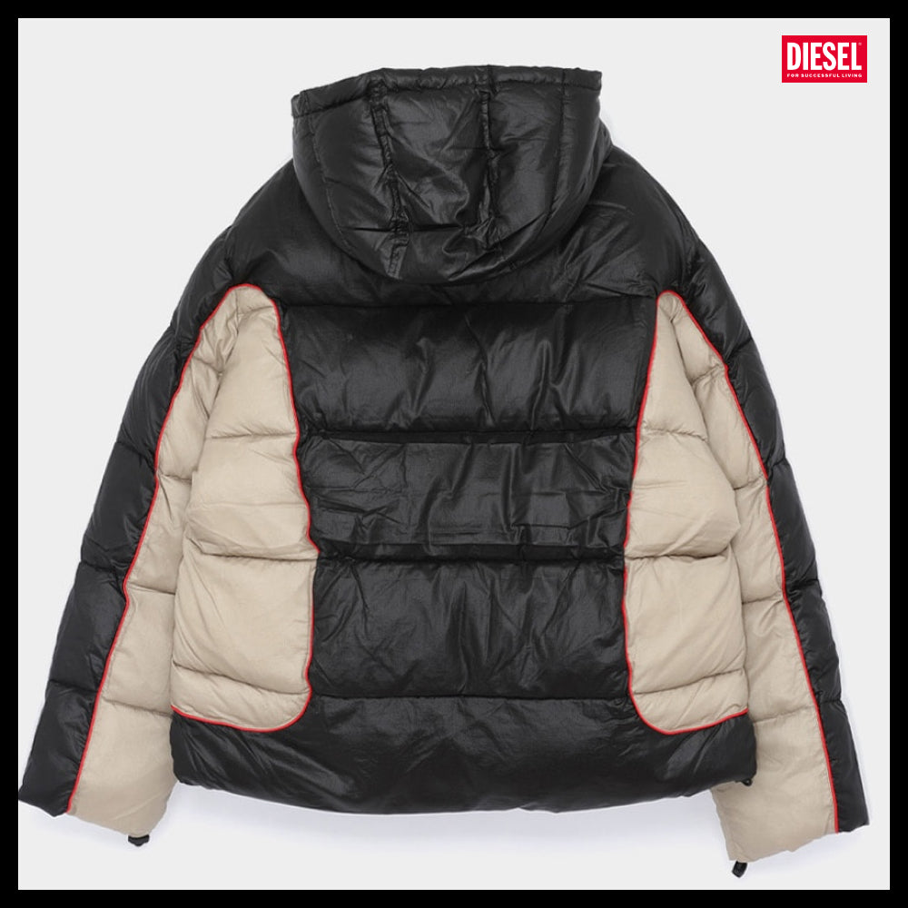 【DIESEL】Shiny ripstop hooded puffer jacket