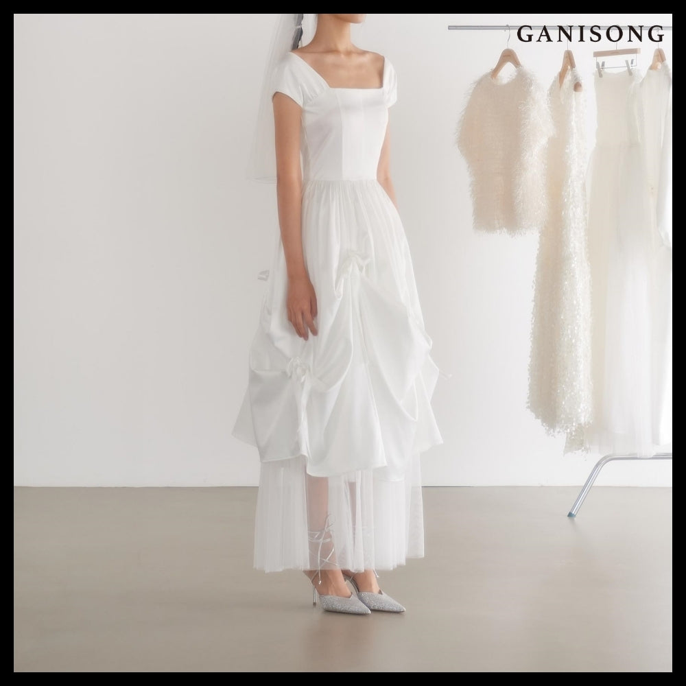 【GANISONG】Bridal Bow Bow Dress White