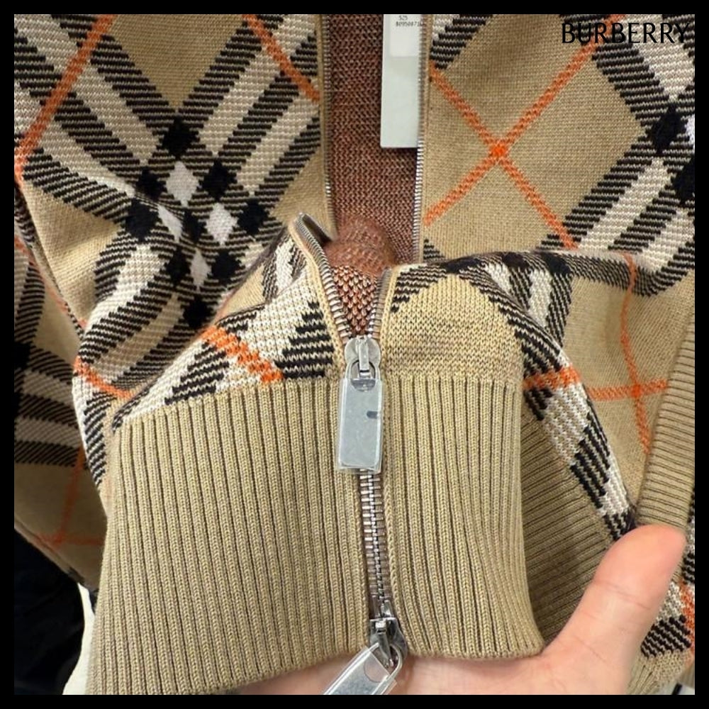 【Burberry】Check Wool Mohair Two-Way Blend Jacket Sand