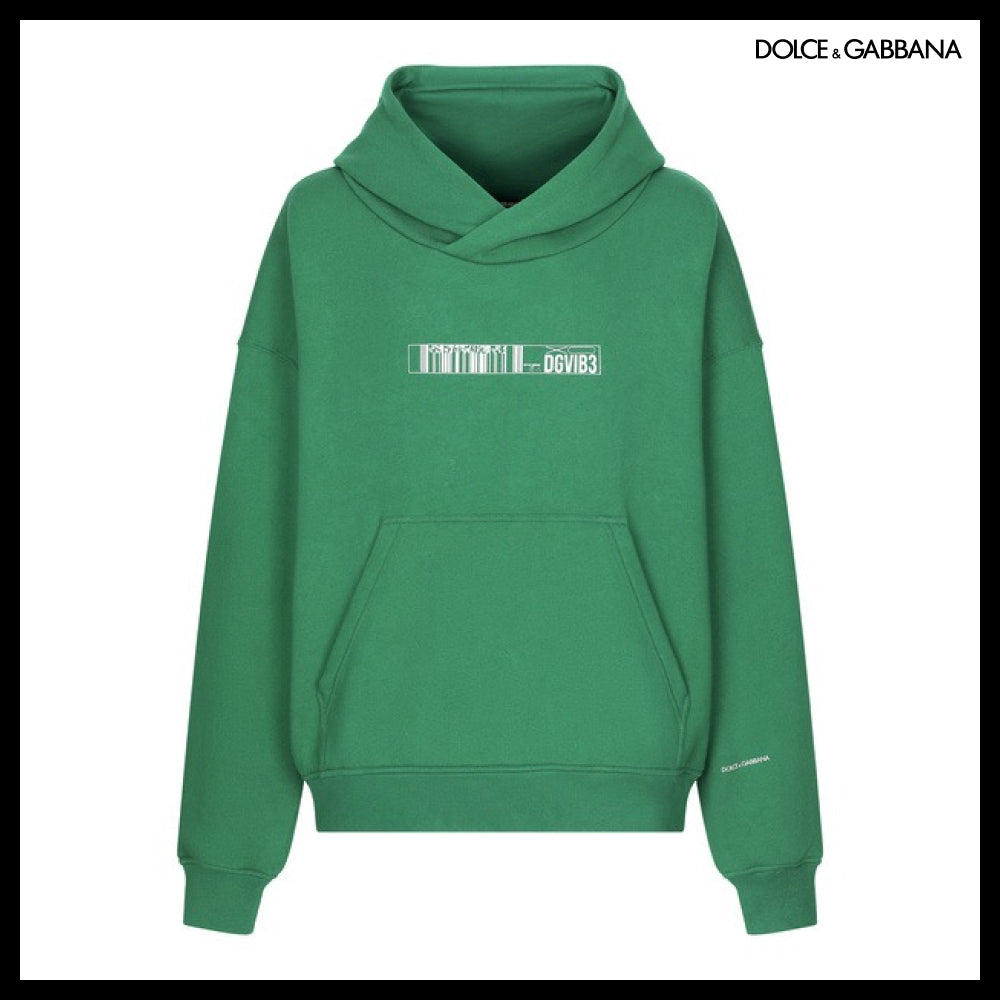 【Dolce & Gabbana】JERSEY HOODIE WITH DGVIB3 PRINT Green