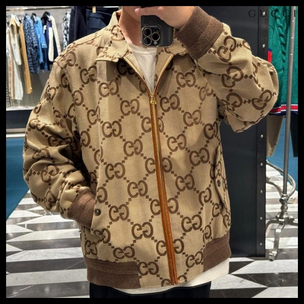 【GUCCI】Jumbo GG Cotton Canvas Blouson Jacket Camel Ebony