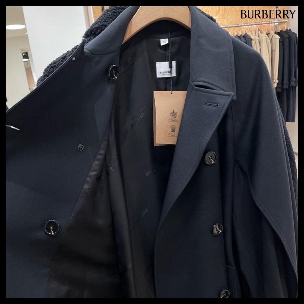【Burberry】COTNESS Wool Blend Trench Coat Black