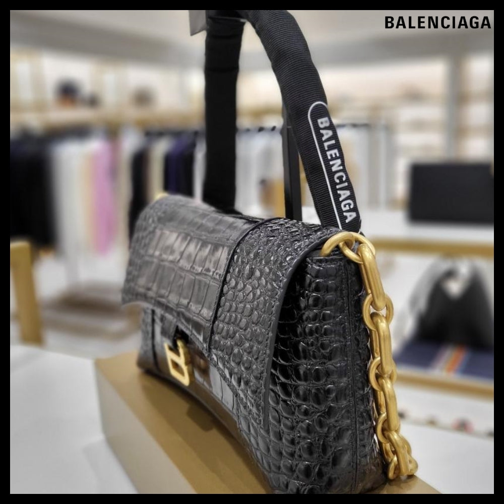 【BALENCIAGA】Downtown XS Shoulder Bag Crocodile Black