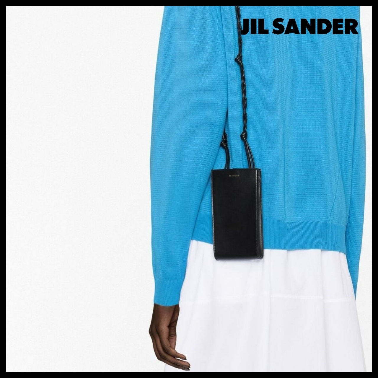 【JIL SANDER】Black Leather Tangle Phone Case Crossbody Bag