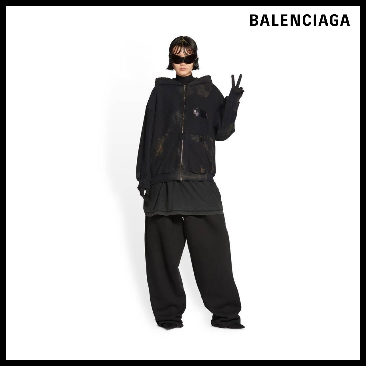 【BALENCIAGA】Gaffer Zip-Up Hoodie Small Fit Black