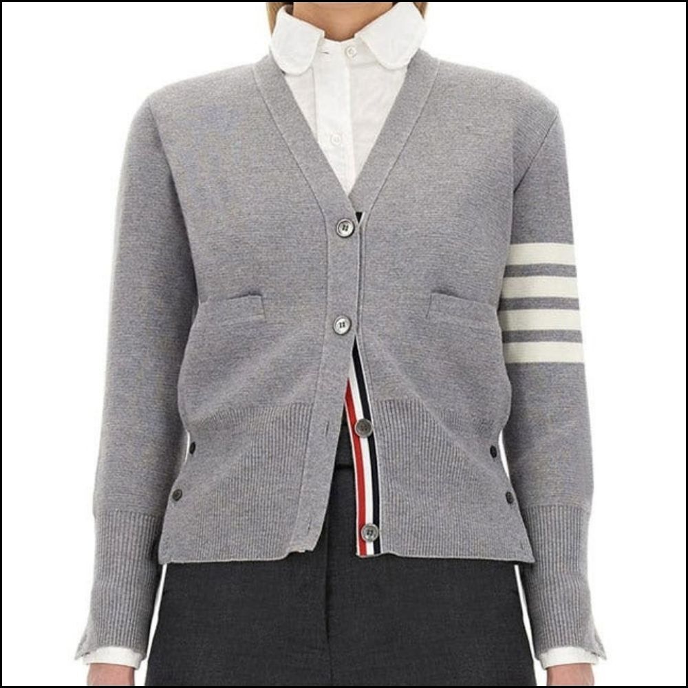 ◆THOM BROWNE◆MILANO STITCH V-NECK CARDIGAN LIGHT GREY