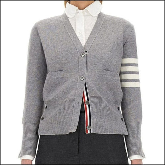 ◆THOM BROWNE◆MILANO STITCH V-NECK CARDIGAN LIGHT GREY