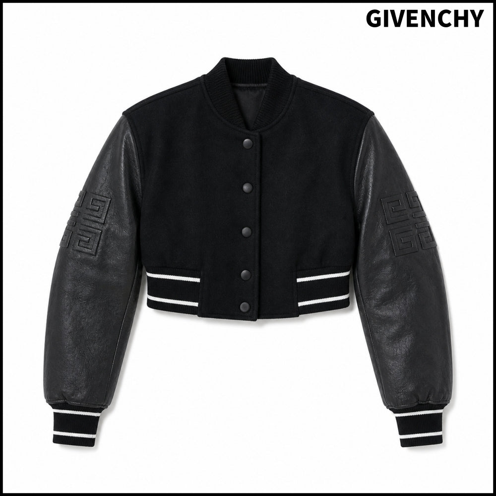 【GIVENCHY】Cropped Varsity Jacket Black White
