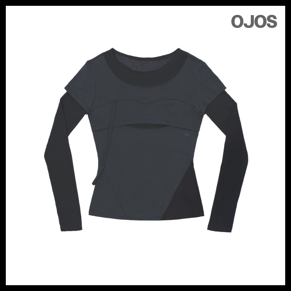 【OJOS】Layered Shoulder Strap Long Sleeves 4colors