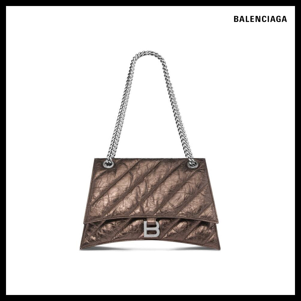 【BALENCIAGA】Crush Medium Chain Bag Metallized Quilted Bron