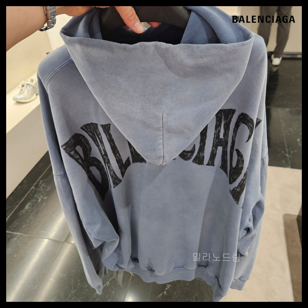 【BALENCIAGA】Hand Drawn Round Hoodie Grey