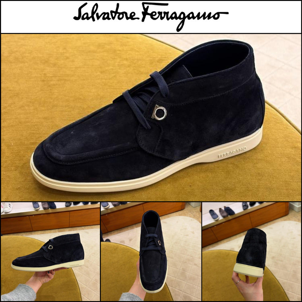 【FERRAGAMO】CERVIA GANCINI LOGO SUEDE LOAFERS NAVY
