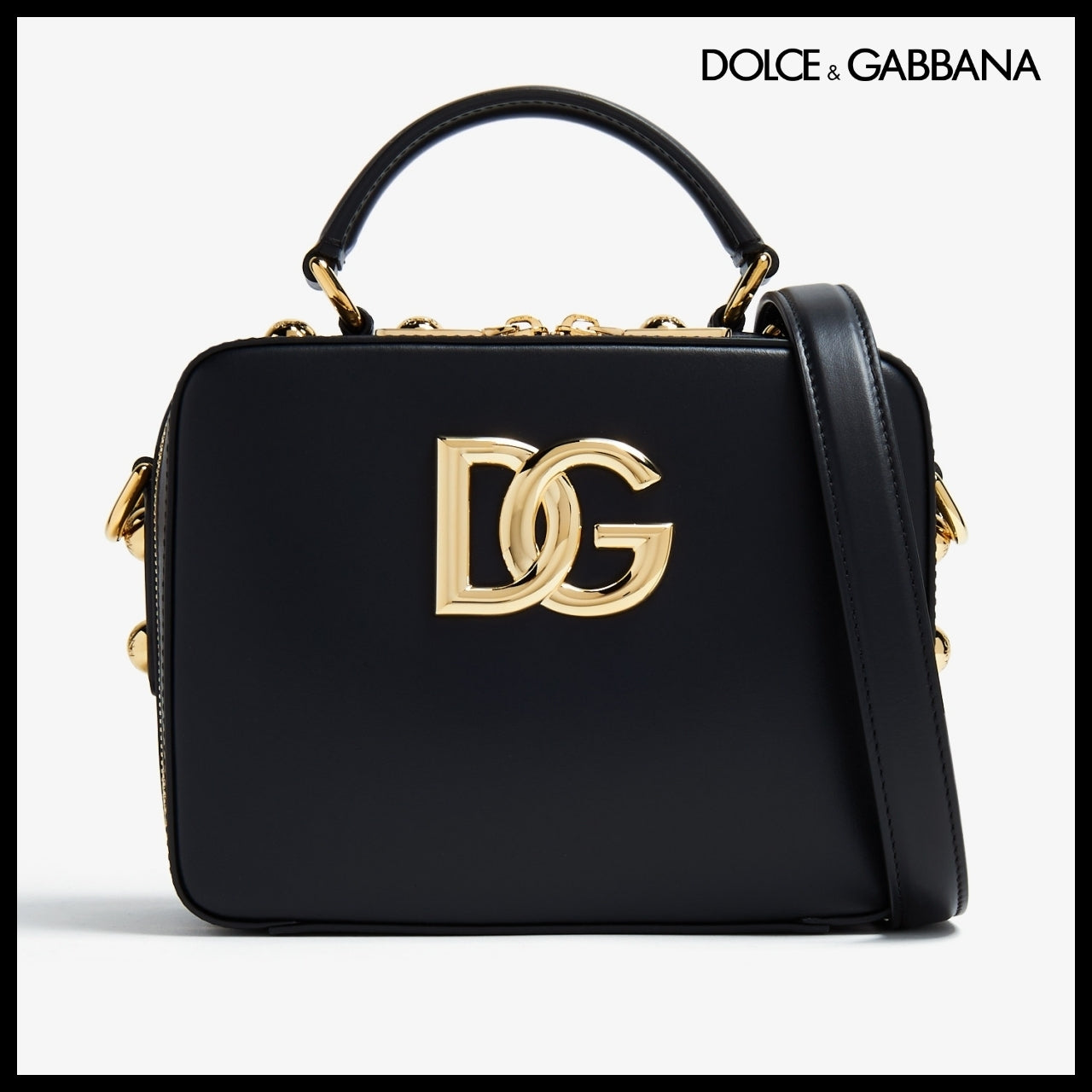【Dolce & Gabbana】Logo 3.5 Leather Top-Handle Bag Black