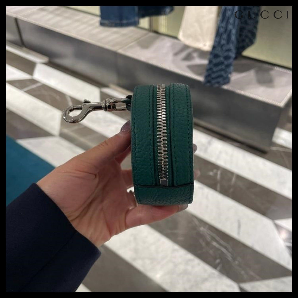 【GUCCI】PIUMA GG Jumbo Calf Keyring Coin Wallet Emerald