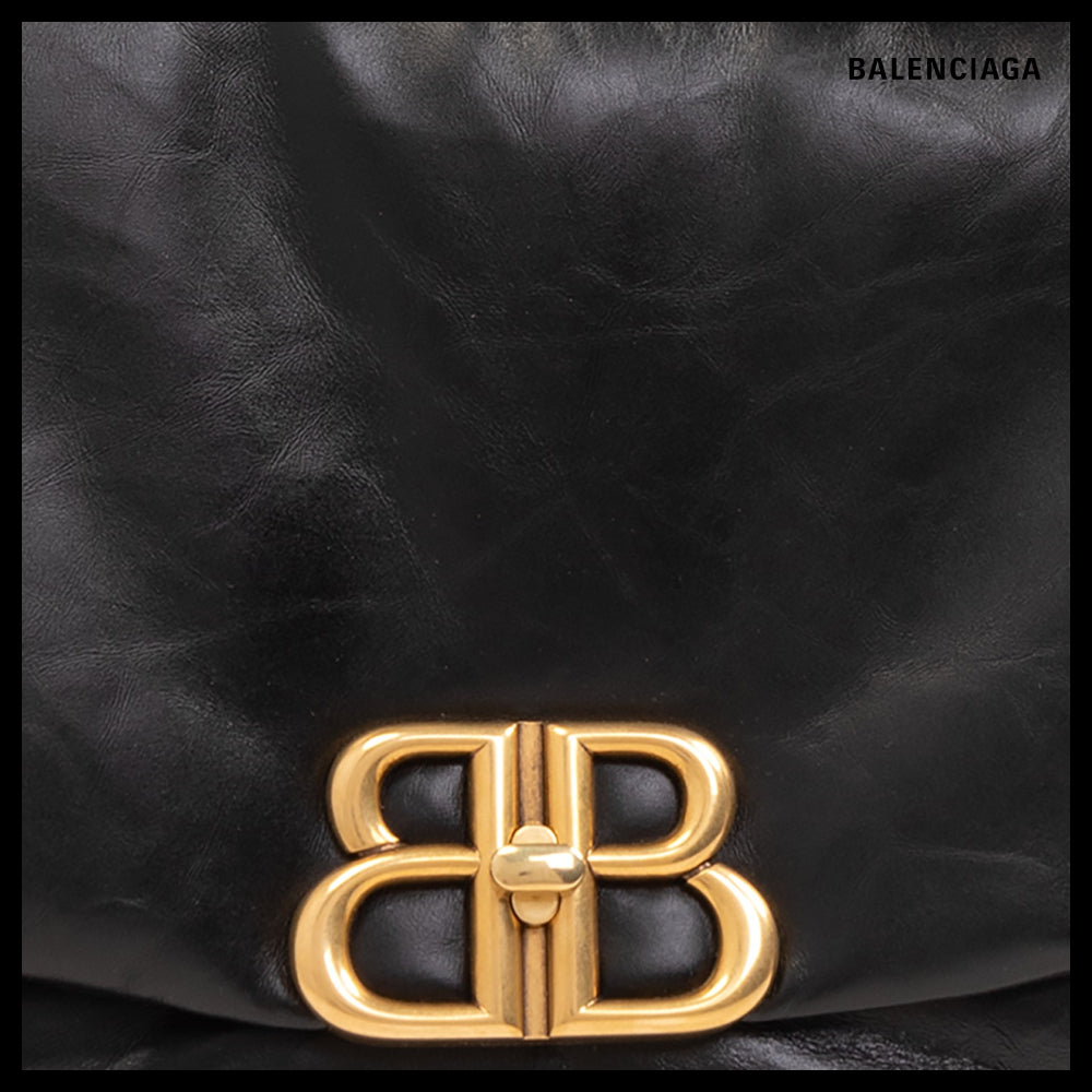 【BALENCIAGA】Monaco Black Leather Sling M Shoulder Bag