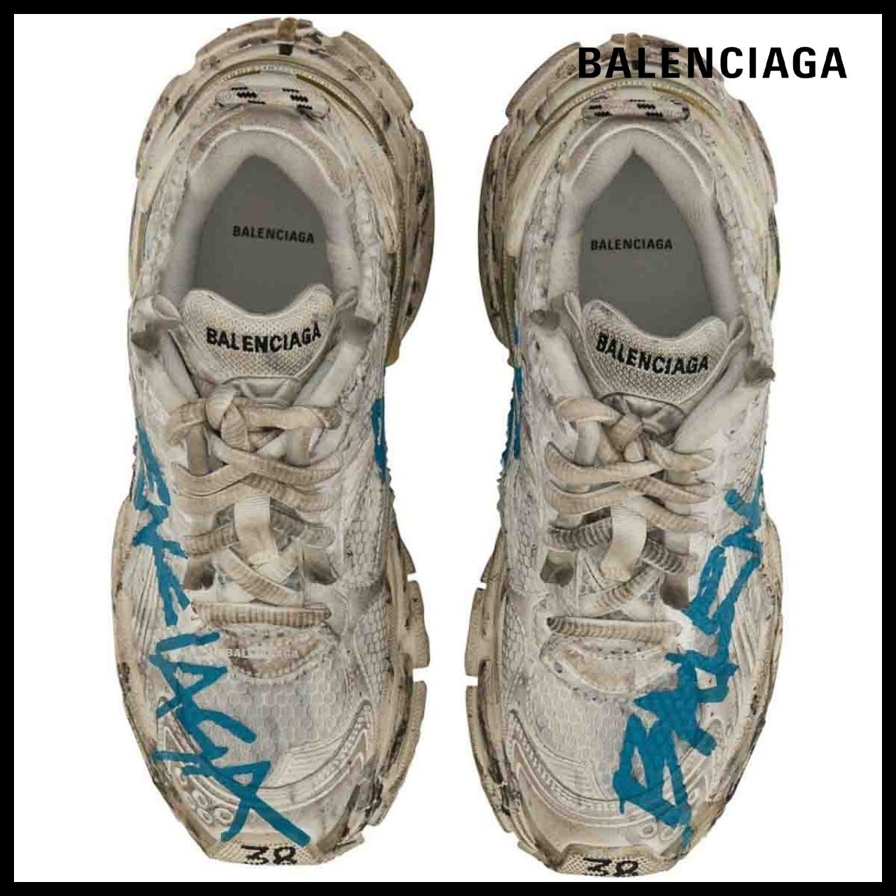 【BALENCIAGA】Runner Graffiti Sneaker White/Blue