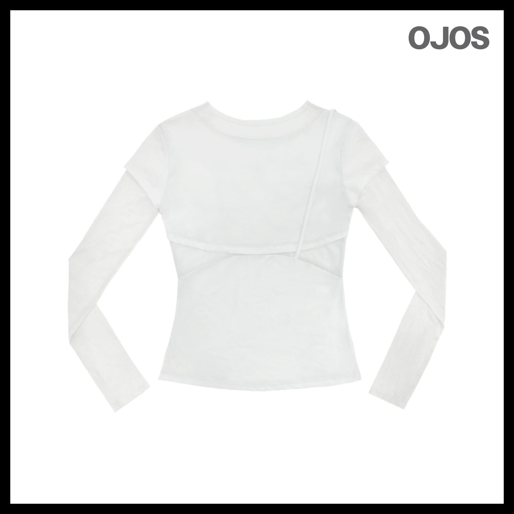 【OJOS】Layered Shoulder Strap Long Sleeves 4colors