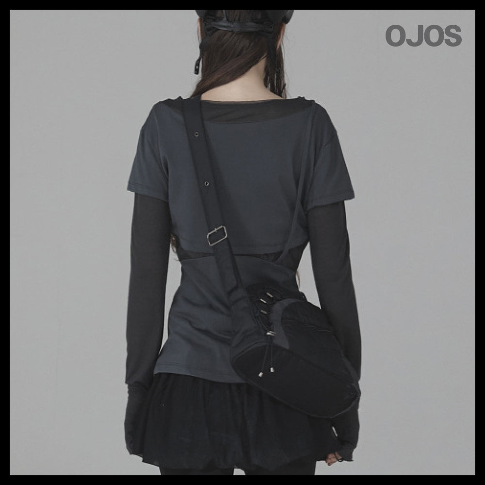 【OJOS】Layered Shoulder Strap Long Sleeves 4colors