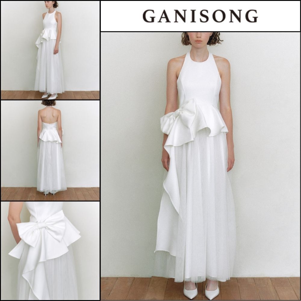 【GANISONG】Bridal Ribbon Swan Dress White