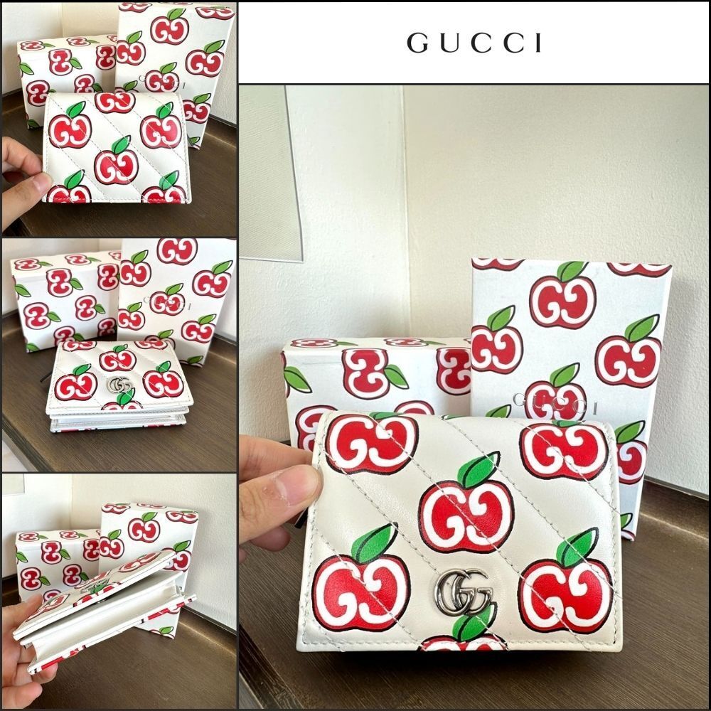 【GUCCI】GG Marmont Apple Print Quilted Coin Pocket Wallet