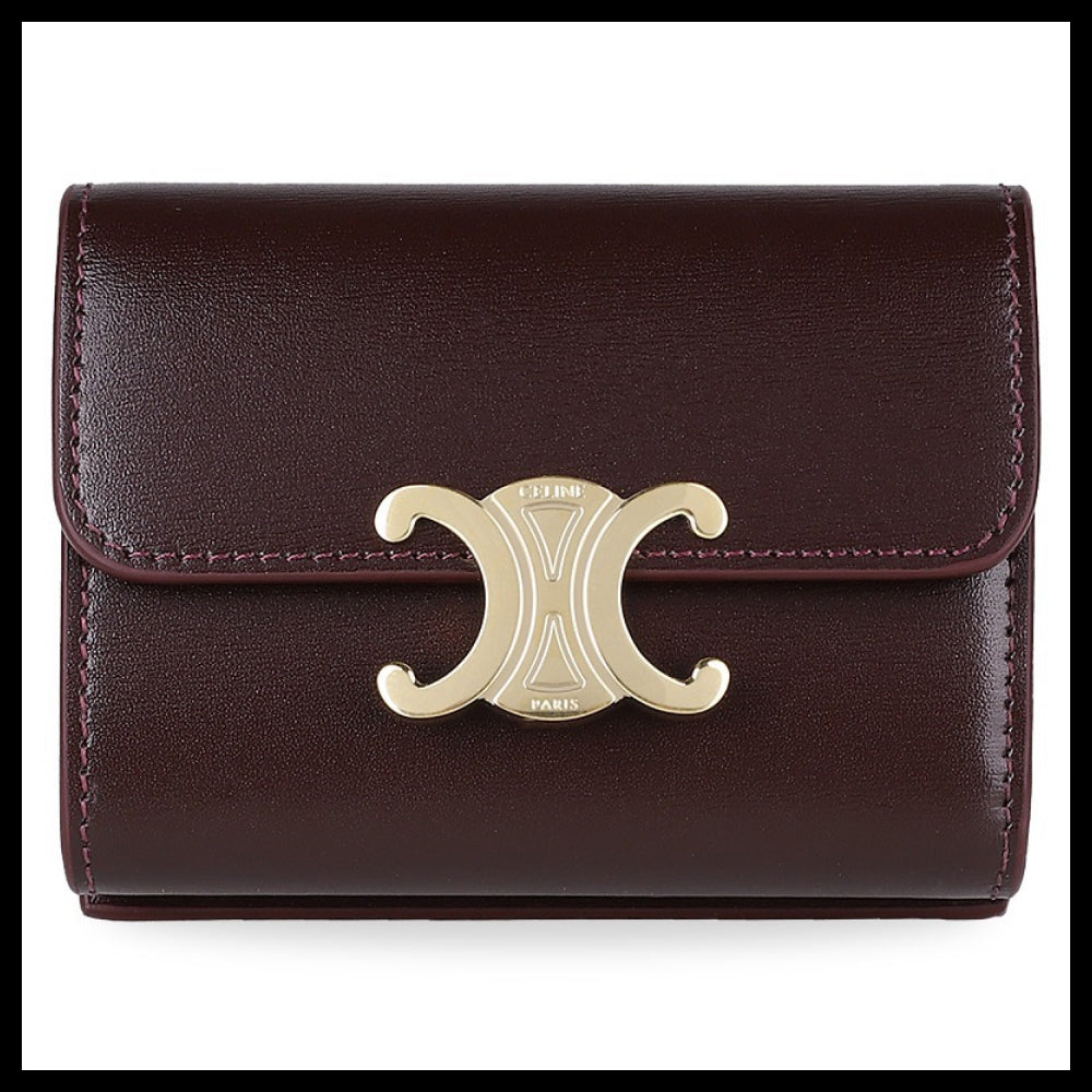 【CELINE】Triomphe Compact Coin Pocket Wallet Burgundy
