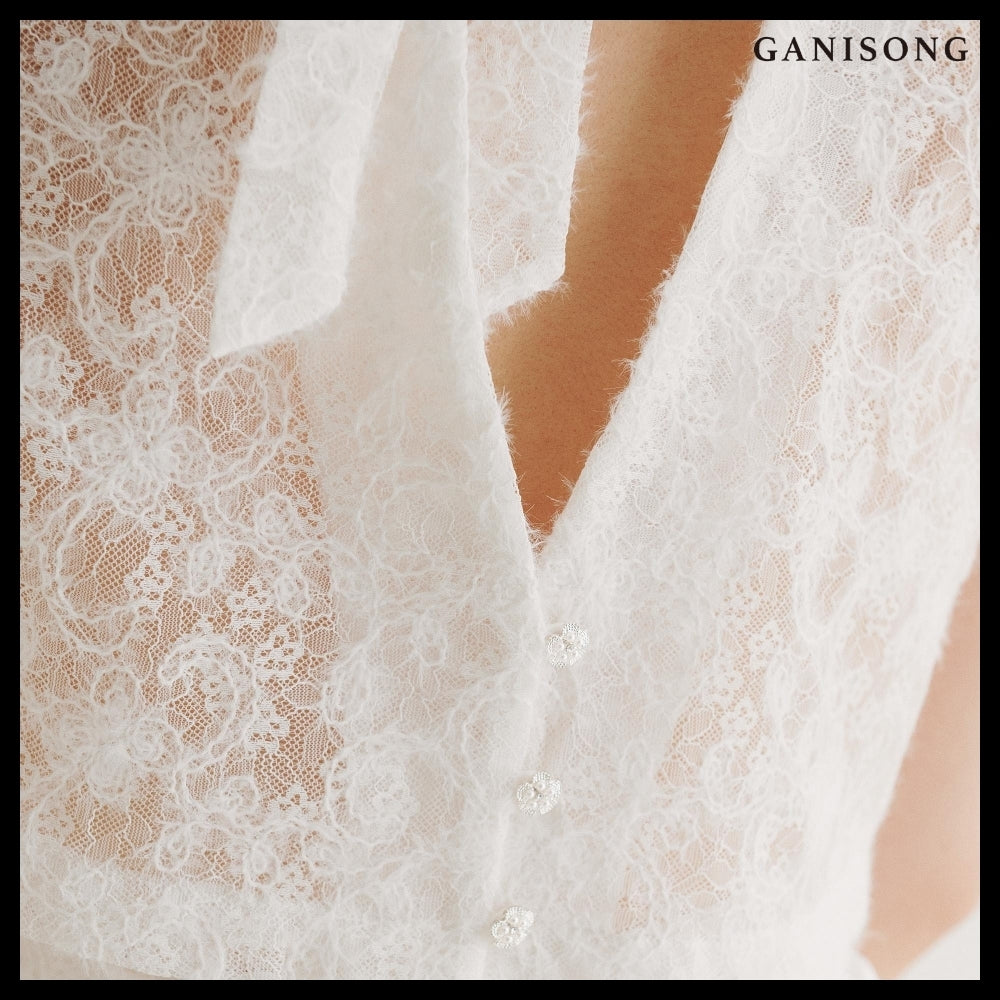 【GANISONG】Bridal Twist Puff Two-Piece Dress White