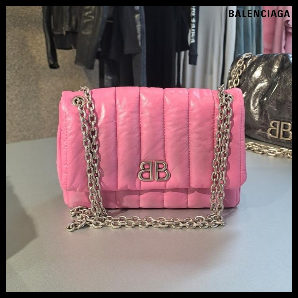 【BALENCIAGA】Monaco Mini Bag Pink Sprayed Quilted
