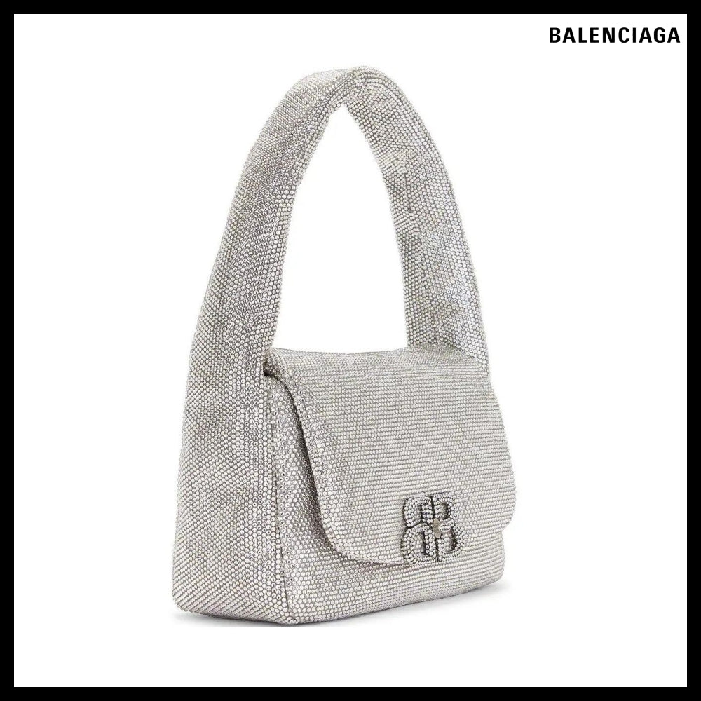 【BALENCIAGA】Monaco Sling Bag Grey Strass