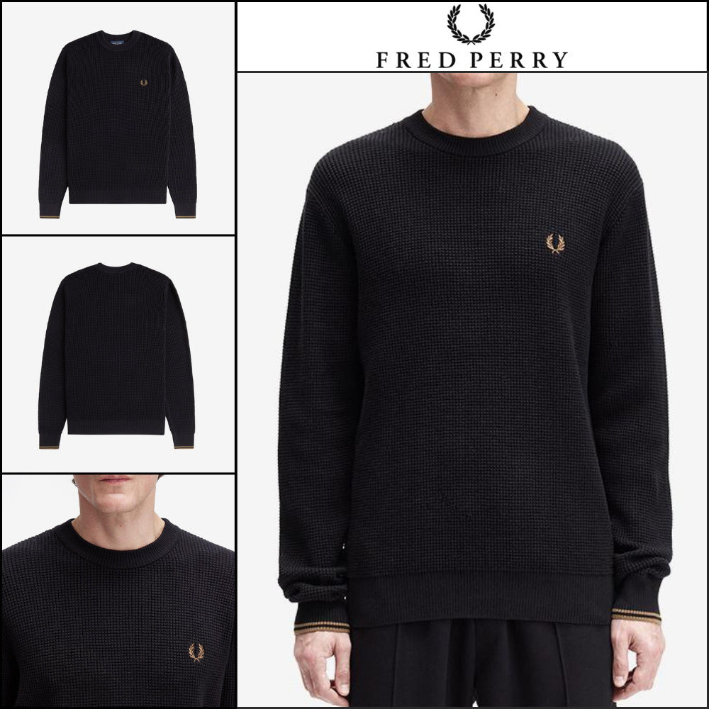 ◆FRED PERRY◆ ニット Knit Black ワッフル ロゴ