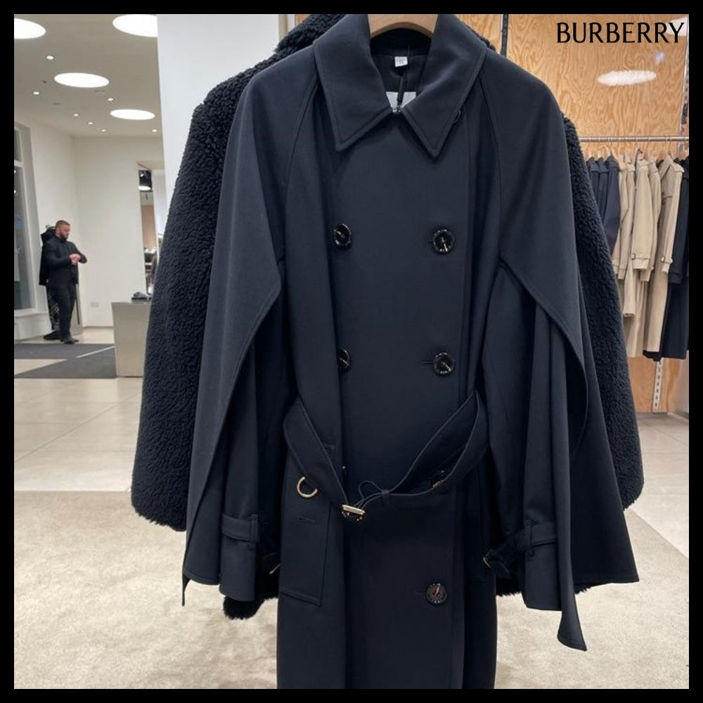 【Burberry】COTNESS Wool Blend Trench Coat Black