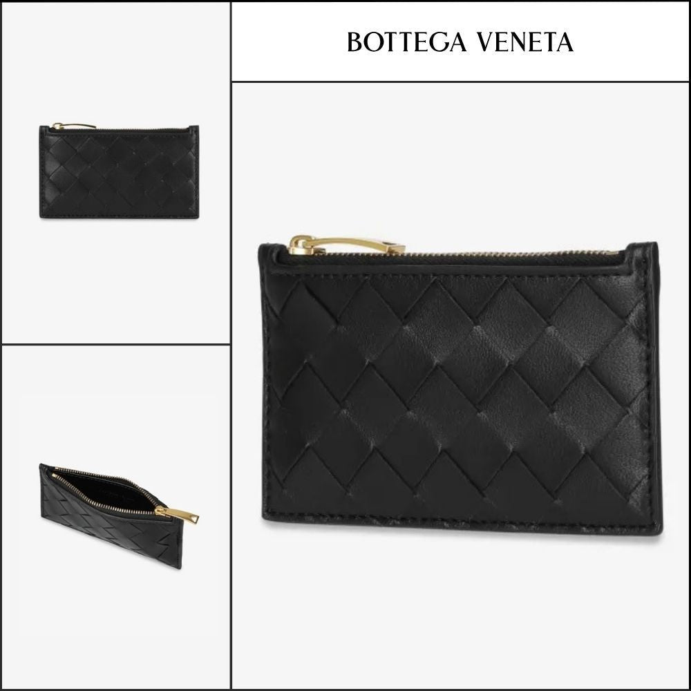 【BOTTEGA VENETA】Intrecciato Zip Card Holder Black