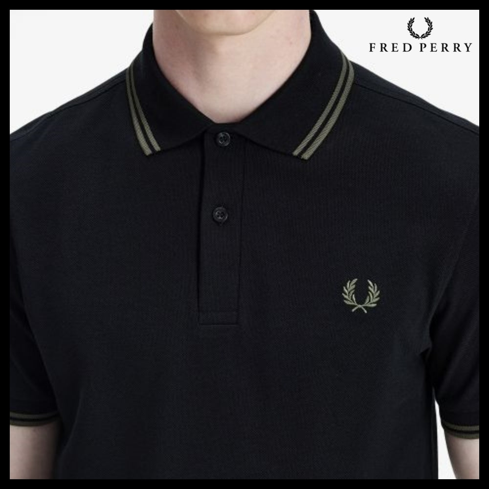 【FRED PERRY】Twin Tipped Fred Perry Shirt Black Field Green