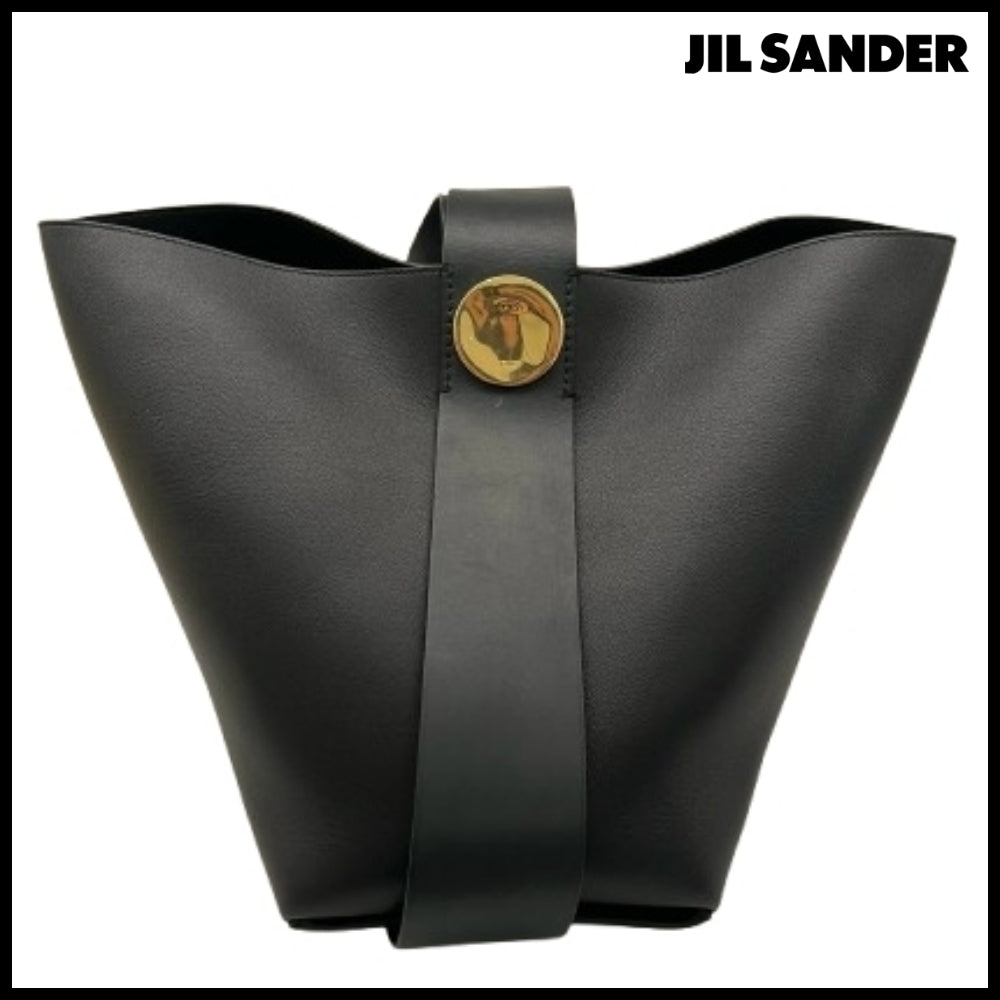 【正規品】【Jil Sander】Leather Logo Handbag Black