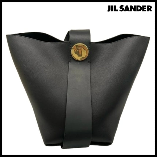 【正規品】【Jil Sander】Leather Logo Handbag Black