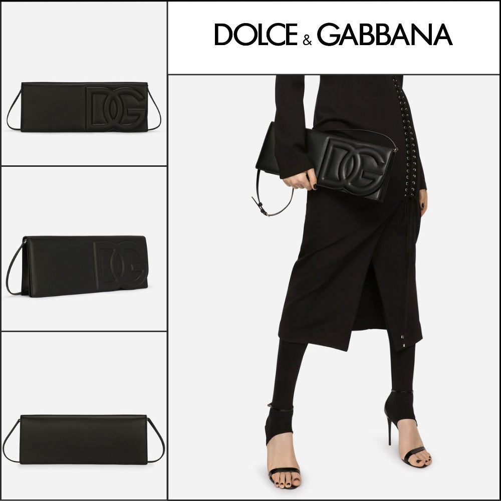 【Dolce & Gabbana】Calfskin Baguette Bag with Logo Black