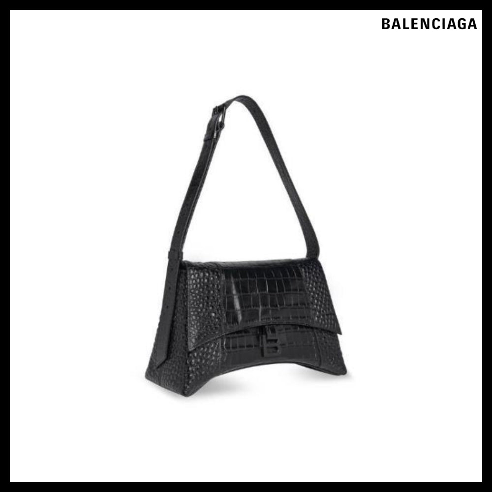【BALENCIAGA 】Downtown Medium Shoulder Bag Crocodile Emboss