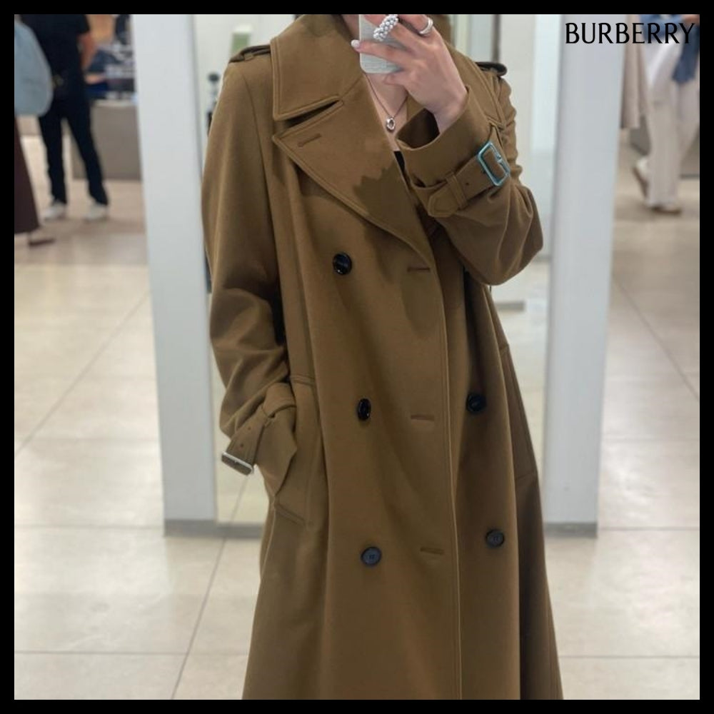 【Burberry】Cashmere Belted Long Trench Coat Shrew