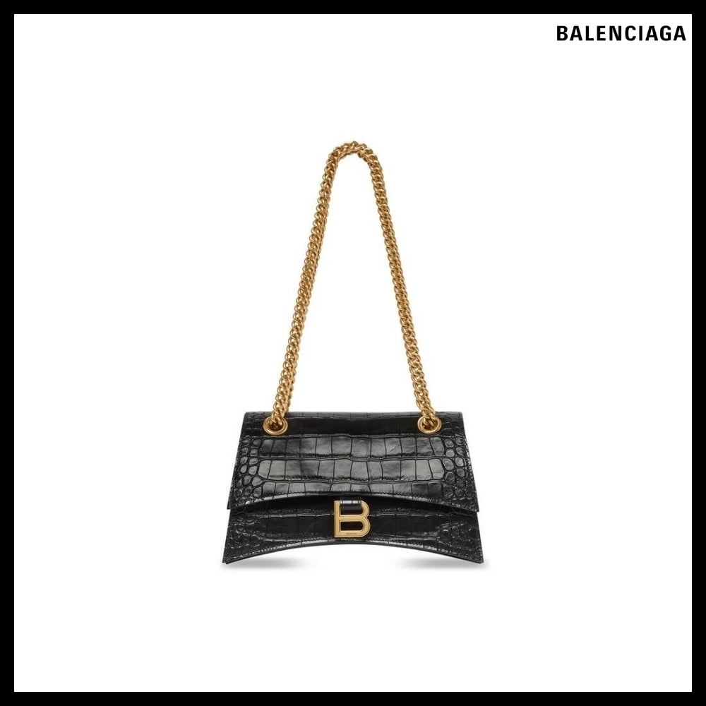 【BALENCIAGA】Crush Small Chain Bag Crocodile Embossed Black